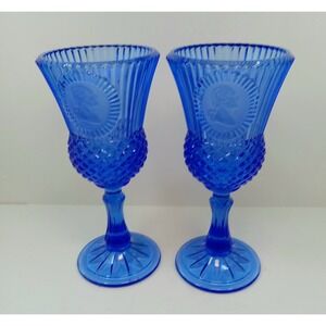 VTG 2 Avon Fostoria 8" Cobalt Blue George Martha Washington Bicentenial Goblets
